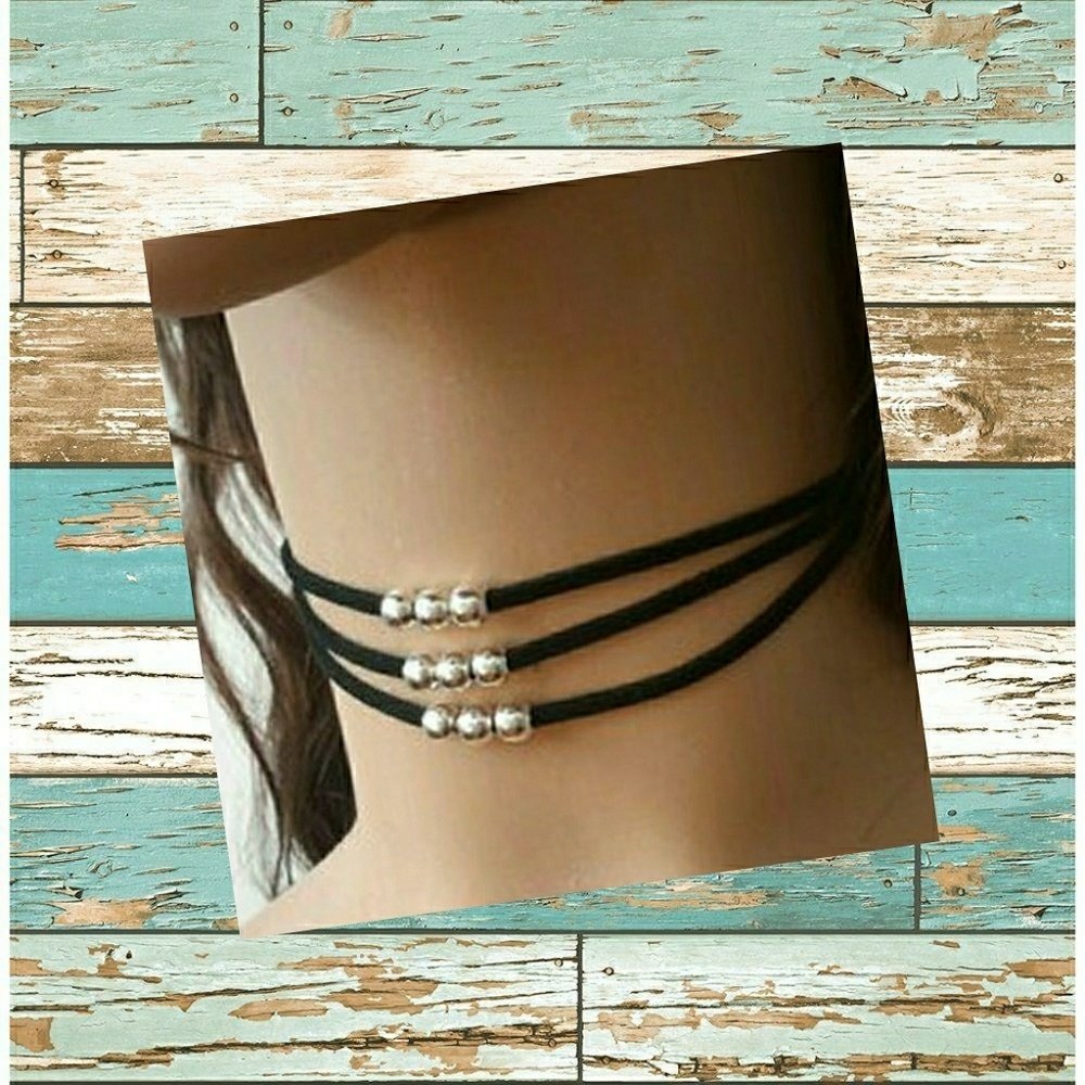 Black Silver beaded 3 Row Choker